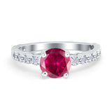 Solitaire Accent Wedding Ring Round Simulated Cubic Zirconia 925 Sterling Silver