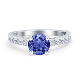 Solitaire Accent Wedding Ring Round Simulated Cubic Zirconia 925 Sterling Silver