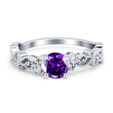 Filigree Art Deco Wedding Ring Round Simulated Cubic Zirconia 925 Sterling Silver