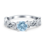 Filigree Art Deco Wedding Ring Round Simulated Cubic Zirconia 925 Sterling Silver
