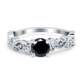 Filigree Art Deco Wedding Ring Round Simulated Cubic Zirconia 925 Sterling Silver