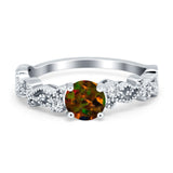 Filigree Art Deco Wedding Ring Round Simulated Cubic Zirconia 925 Sterling Silver