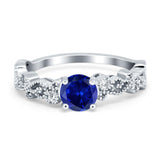 Filigree Art Deco Wedding Ring Round Simulated Cubic Zirconia 925 Sterling Silver