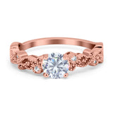 Filigree Art Deco Wedding Ring Round Simulated Cubic Zirconia 925 Sterling Silver