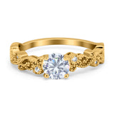 Filigree Art Deco Wedding Ring Round Simulated Cubic Zirconia 925 Sterling Silver