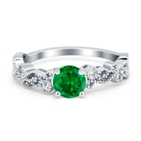 Filigree Art Deco Wedding Ring Round Simulated Cubic Zirconia 925 Sterling Silver