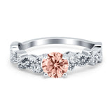 Filigree Art Deco Wedding Ring Round Simulated Cubic Zirconia 925 Sterling Silver