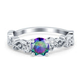 Filigree Art Deco Wedding Ring Round Simulated Cubic Zirconia 925 Sterling Silver