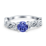 Filigree Art Deco Wedding Ring Round Simulated Cubic Zirconia 925 Sterling Silver
