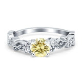 Filigree Art Deco Wedding Ring Round Simulated Cubic Zirconia 925 Sterling Silver