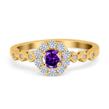 Vintage Style Engagement Ring Round Simulated Cubic Zirconia 925 Sterling Silver