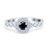 Vintage Style Engagement Ring Round Simulated Cubic Zirconia 925 Sterling Silver