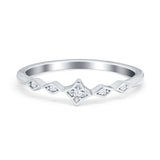 Petite Dainty Wedding Ring Round Eternity Simulated CZ 925 Sterling Silver