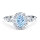 Art Deco Engagement Ring Oval Simulated Cubic Zirconia 925 Sterling Silver