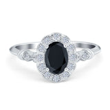 Art Deco Engagement Ring Oval Simulated Cubic Zirconia 925 Sterling Silver