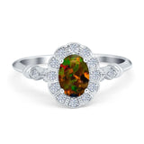 Art Deco Engagement Ring Oval Simulated Cubic Zirconia 925 Sterling Silver