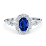 Art Deco Engagement Ring Oval Simulated Cubic Zirconia 925 Sterling Silver