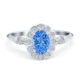 Art Deco Engagement Ring Oval Simulated Cubic Zirconia 925 Sterling Silver