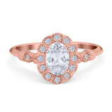 Art Deco Engagement Ring Oval Simulated Cubic Zirconia 925 Sterling Silver