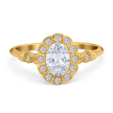 Art Deco Engagement Ring Oval Simulated Cubic Zirconia 925 Sterling Silver