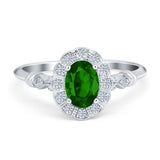 Art Deco Engagement Ring Oval Simulated Cubic Zirconia 925 Sterling Silver