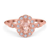 Art Deco Engagement Ring Oval Simulated Cubic Zirconia 925 Sterling Silver