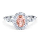 Art Deco Engagement Ring Oval Simulated Cubic Zirconia 925 Sterling Silver