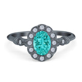 Art Deco Engagement Ring Oval Simulated Cubic Zirconia 925 Sterling Silver