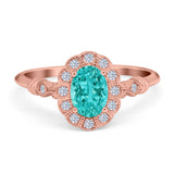 Art Deco Engagement Ring Oval Simulated Cubic Zirconia 925 Sterling Silver