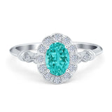 Art Deco Engagement Ring Oval Simulated Cubic Zirconia 925 Sterling Silver