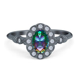 Art Deco Engagement Ring Oval Simulated Cubic Zirconia 925 Sterling Silver