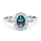 Art Deco Engagement Ring Oval Simulated Cubic Zirconia 925 Sterling Silver