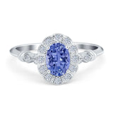 Art Deco Engagement Ring Oval Simulated Cubic Zirconia 925 Sterling Silver