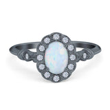 Art Deco Engagement Ring Oval Simulated Cubic Zirconia 925 Sterling Silver