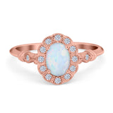 Art Deco Engagement Ring Oval Simulated Cubic Zirconia 925 Sterling Silver