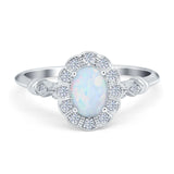 Art Deco Engagement Ring Oval Simulated Cubic Zirconia 925 Sterling Silver