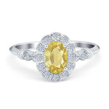 Art Deco Engagement Ring Oval Simulated Cubic Zirconia 925 Sterling Silver