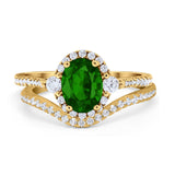 Oval Two Piece Halo Round Simulated Cubic Zirconia Ring 925 Sterling Silver