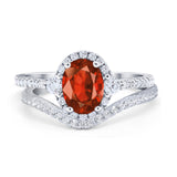 Oval Two Piece Halo Round Simulated Cubic Zirconia Ring 925 Sterling Silver