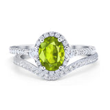 Oval Two Piece Halo Round Simulated Cubic Zirconia Ring 925 Sterling Silver