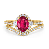 Oval Two Piece Halo Round Simulated Cubic Zirconia Ring 925 Sterling Silver