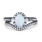 Oval Two Piece Halo Round Simulated Cubic Zirconia Ring 925 Sterling Silver