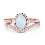 Oval Two Piece Halo Round Simulated Cubic Zirconia Ring 925 Sterling Silver