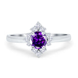 Art Deco Halo Engagement Ring Round Simulated Cubic Zirconia 925 Sterling Silver