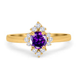 Art Deco Halo Engagement Ring Round Simulated Cubic Zirconia 925 Sterling Silver