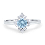 Art Deco Halo Engagement Ring Round Simulated Cubic Zirconia 925 Sterling Silver