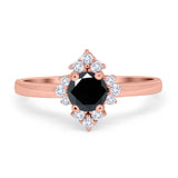 Art Deco Halo Engagement Ring Round Simulated Cubic Zirconia 925 Sterling Silver