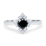 Art Deco Halo Engagement Ring Round Simulated Cubic Zirconia 925 Sterling Silver