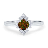 Art Deco Halo Engagement Ring Round Simulated Cubic Zirconia 925 Sterling Silver