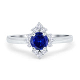 Art Deco Halo Engagement Ring Round Simulated Cubic Zirconia 925 Sterling Silver